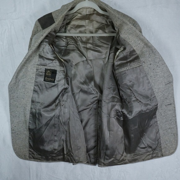 Vintage Tweed Blazer 40R-42R Gray Herringbone Elbow Patch Union Made Academia - Picture 6 of 16